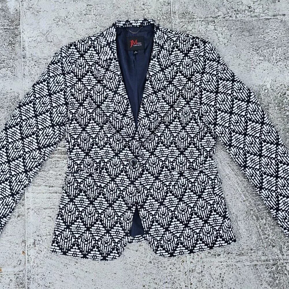 John Meyer Women Blazer Blue/White One Button Jacket Coat Size 10